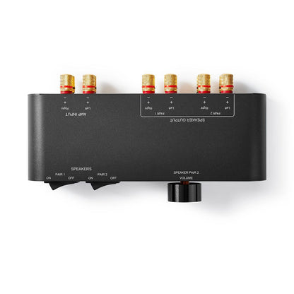 Nedis Speaker Control Switchbox | 2 port(s) | Banana | Speaker impedance: 4-16 Ohm | Maximum load per channel: 60 W | Volume control | Aluminium | Black