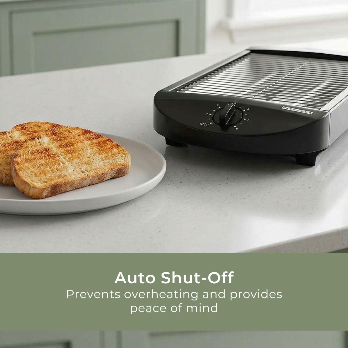 MELISSA Flat Bed Toaster | Removable Crumb Tray | Auto Off | Buzzer | 600W | Black