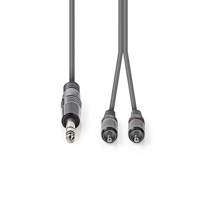 Nedis Stereo Audio Cable | 6.35 mm Male | 2x RCA Male | Nickel Plated | 1.50 m | Round | Dark Grey | Carton Sleeve