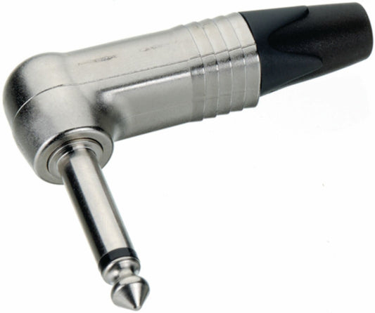 Neutrik 1/4" professional right-angle phone plug, 2 pole, nickel contacts, nickel shell