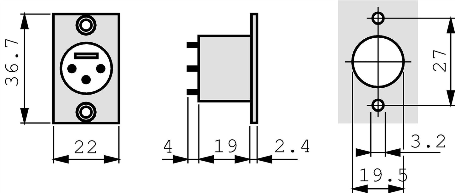 Neutrik 3 pole male receptacle, solder contacts, Nickel housing, silver contacts