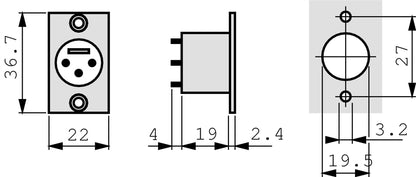 Neutrik 3 pole male receptacle, solder contacts, Nickel housing, silver contacts