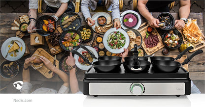 Nedis Party Wok Set | Grill | 6 Persons | Spatula | Temperature setting | Non stick coating | Rectangle