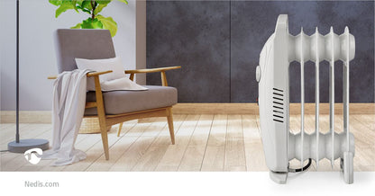 Nedis Mobile Oil Radiator | 500 W | 5 Fins | Adjustable thermostat | 1 Heat Setting | White