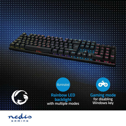 Nedis Wired Gaming Keyboard | USB Type-A | Mechanical Keys | LED | German | DE Layout | USB Powered | Power cable length: 1.50 m | Gaming