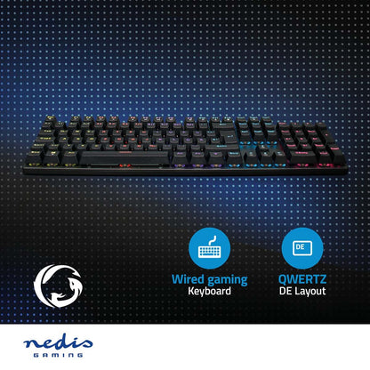 Nedis Wired Gaming Keyboard | USB Type-A | Mechanical Keys | LED | German | DE Layout | USB Powered | Power cable length: 1.50 m | Gaming