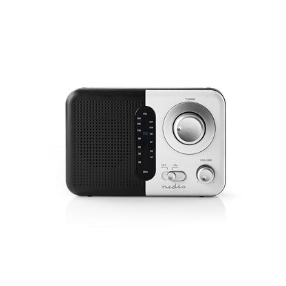Nedis FM Radio | Portable Design | FM | Battery Powered / Mains Powered | Analogue | 2.4 W | Black White Screen | Headphone output | Carrying handle | Black / White