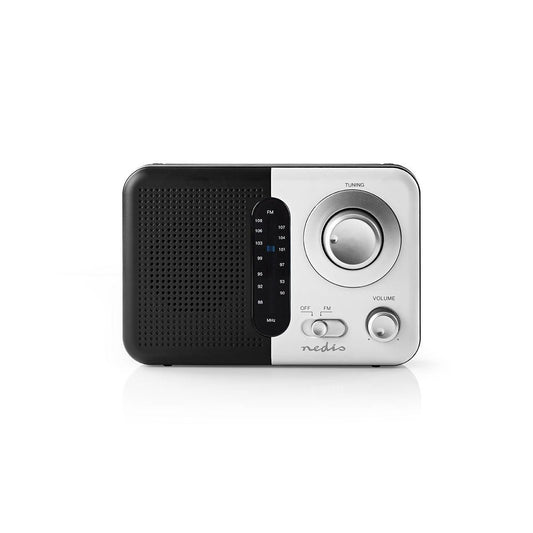 Nedis FM Radio | Portable Design | FM | Battery Powered / Mains Powered | Analogue | 2.4 W | Black White Screen | Headphone output | Carrying handle | Black / White