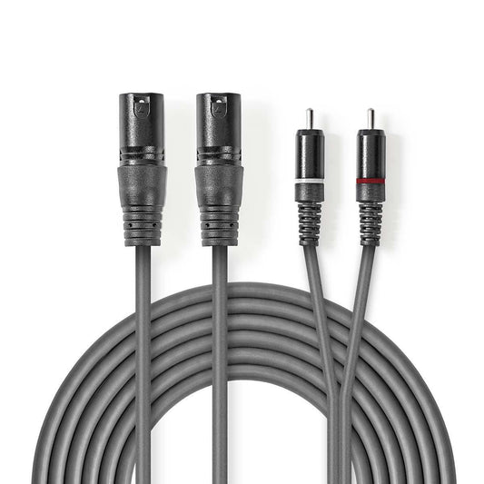 Nedis Balanced Audio Cable | 2x XLR 3-Pin Male | 2x RCA Male | Nickel Plated | 1.50 m | Round | PVC | Dark Grey | Carton Sleeve
