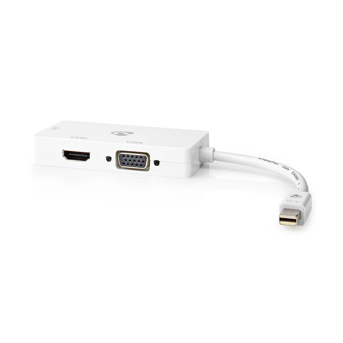 Nedis CCGB37466WT02 | DisplayPort Adapter | Mini DisplayPort Male | DVI-D 24+1-Pin Female / HDMI™ Output / VGA Female | 4K@60Hz | Nickel Plated | Switchable | 0.20 m | Round | ABS | ABS | White | Box