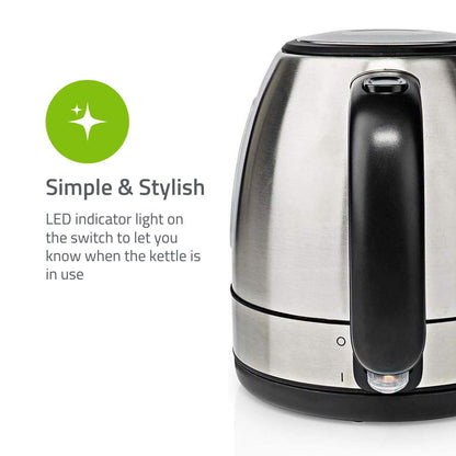 Nedis Electric Kettle | 1.0 l | Stainless Steel | Aluminium | Rotatable 360 degrees | Concealed heating element | Strix® controller | Boil-dry protection