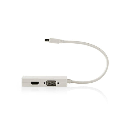 Nedis CCGP37465WT02 | Mini DisplayPort Cable | DisplayPort 1.2 | Mini DisplayPort Male | DVI-D 24+1-Pin Female / HDMI™ Input / VGA Female | 21.6 Gbps | Nickel Plated | 0.20 m | Round | PVC | White | Polybag