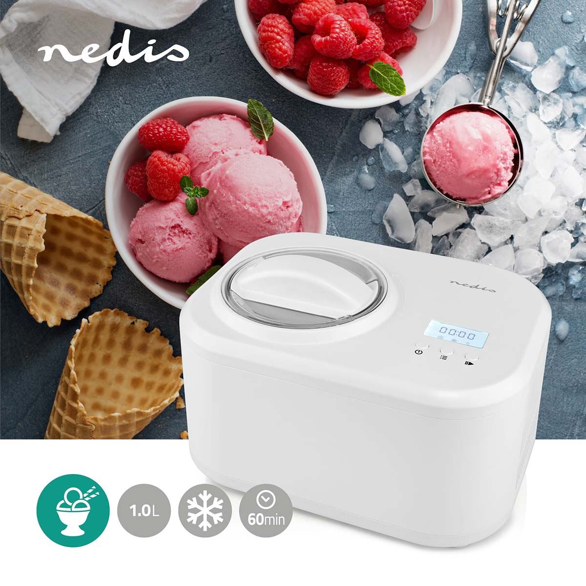 Nedis Ice Cream Maker | 1.0 l | White | Plastic