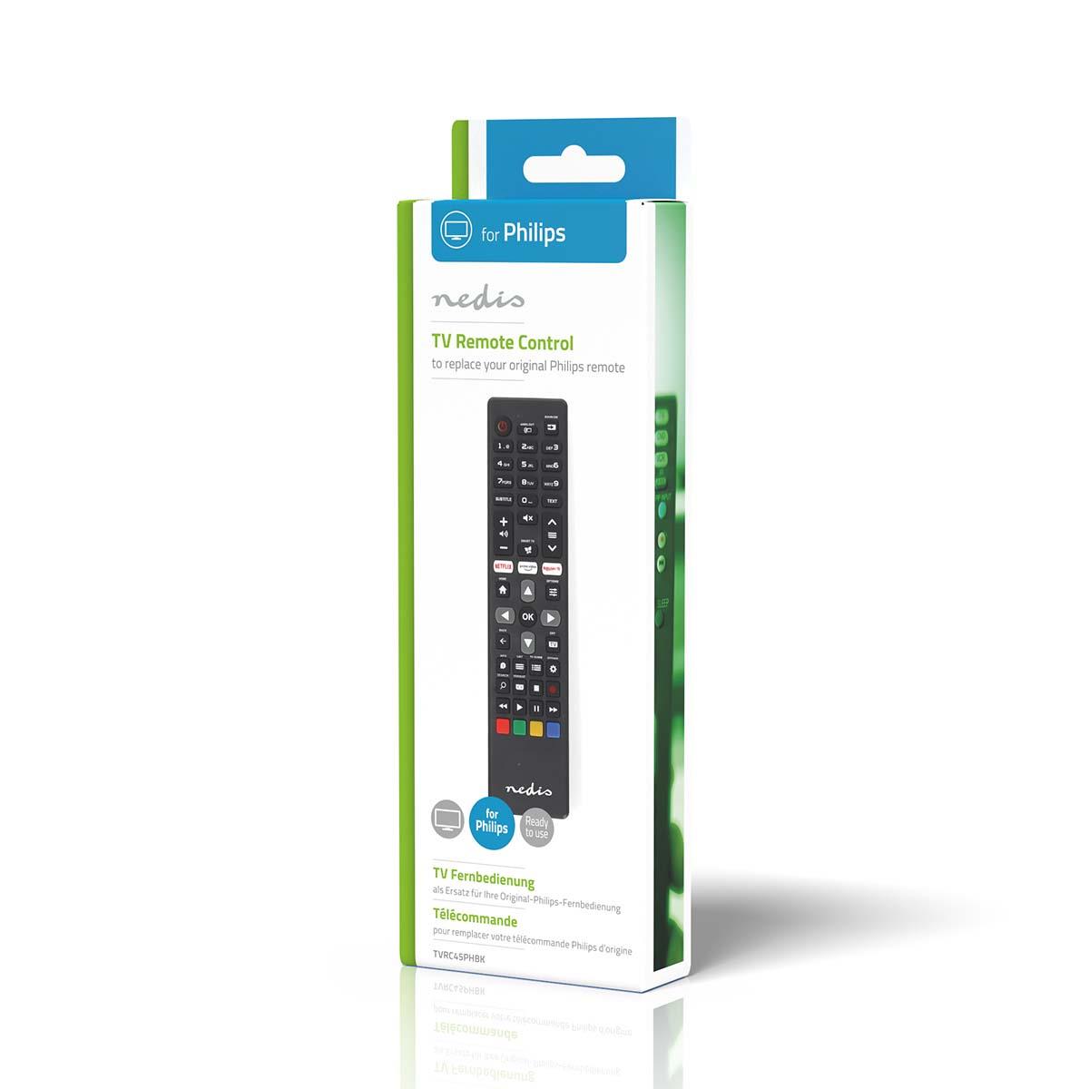 Nedis Replacement Remote Control | Suitable for: Philips | Preprogrammed | 1 Device | Amazon Prime / Netflix Button / Rakuten TV Button / Smart Hub Button | Infrared | Black