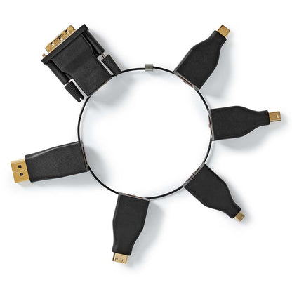 Nedis HDMI™ Adapter | DisplayPort Male / DVI-D 24+1-Pin Male / HDMI™ Micro Connector / HDMI™ Mini Connector / Mini DisplayPort Male / USB-C™ Male | HDMI™ Output | Gold Plated | Straight | PVC | Black | 1 pcs | Box