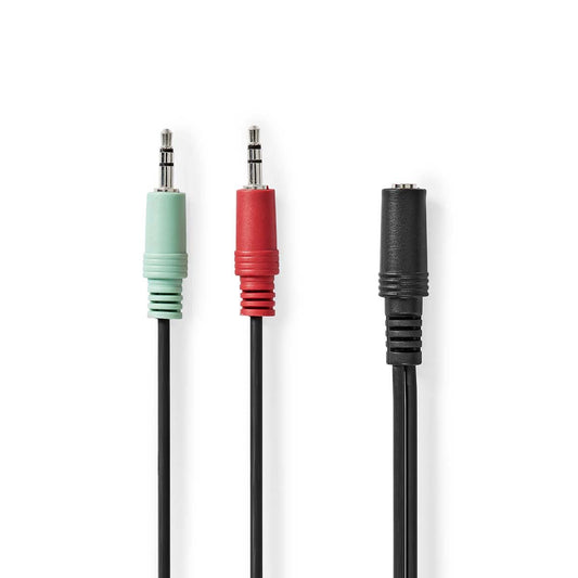 Nedis Stereo Audio Cable | 3.5 mm Female | 2x 3.5 mm Male | Nickel Plated | 0.20 m | Round | Black | Box