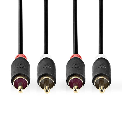 Nedis Stereo Audio Cable | 2x RCA Male | 2x RCA Male | Gold Plated | 0.50 m | Round | Anthracite | Box