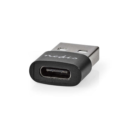 Nedis USB-A Adapter | USB 2.0 | USB-A Male | USB-C™ Female | 480 Mbps | Round | Nickel Plated | Black | Box