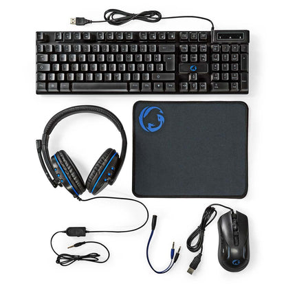 Nedis Gaming Combo Kit | 5-in-1 | Keyboard, Headset, Mouse and Mouse Pad | Black | QWERTZ | DE Layout