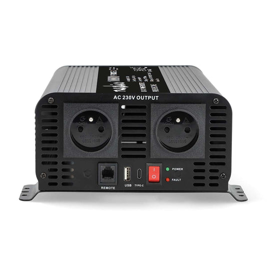 Nedis Power Inverter Pure Sine Wave | Input voltage: 24 V DC | Device power output connection(s): Type E (CEE 7/5) / USB-A / USB-C™ | 230 V AC 50 Hz | 1000 W | Peak power output: 2000 W | Screw Terminal | Pure Sine Wave | Fuse | Black
