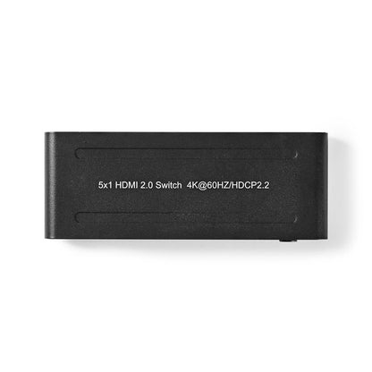 Nedis HDMI™ Switch | 5 port(s) | 5x HDMI™ Input | 1x HDMI™ Output | 4K@60Hz | 18 Gbps | Remote controlled | Metal | Anthracite
