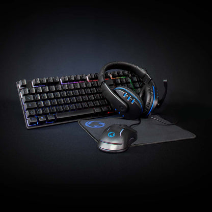 Nedis Gaming Combo Kit | 5-in-1 | Keyboard, Headset, Mouse and Mouse Pad | Black | QWERTZ | DE Layout
