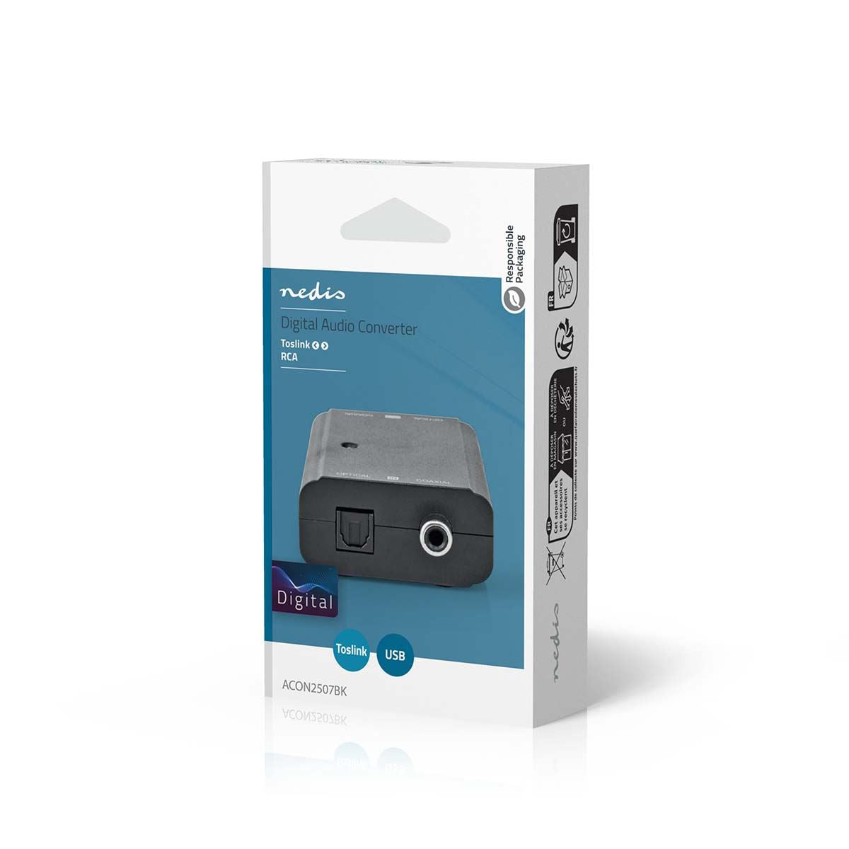 Nedis Digital Audio Converter | 2-way | Connection input: 1x S/PDIF (RCA) Female / 1x TosLink Female | Connection output: 1x S/PDIF (RCA) Female / 1x TosLink Female | ARC | Manual | Black