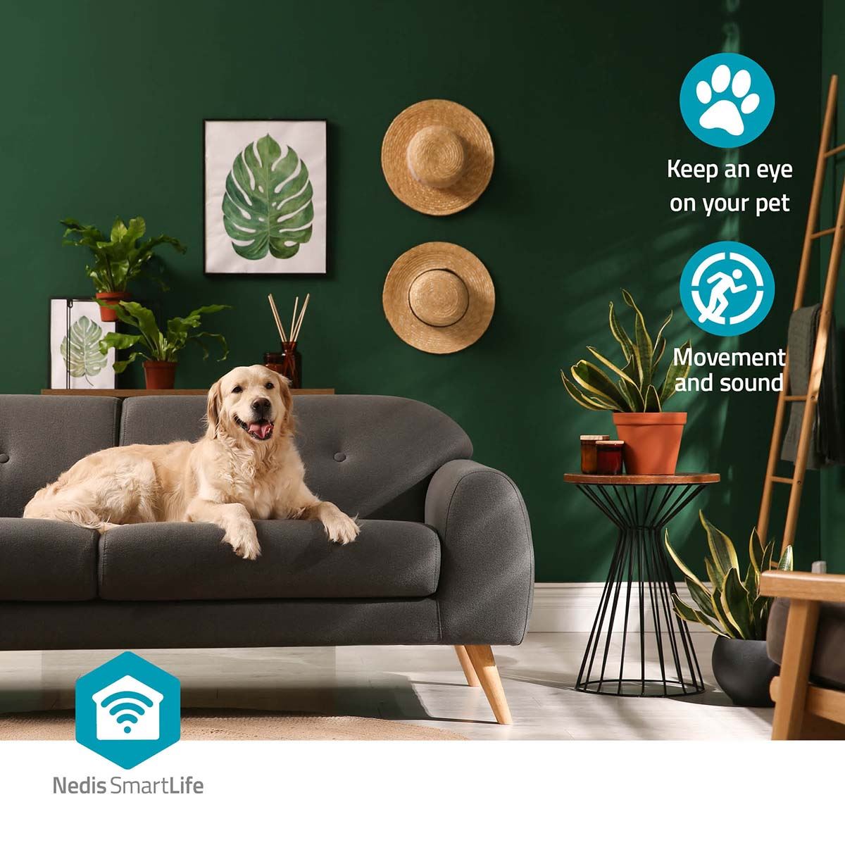 Nedis SmartLife Indoor Camera | Wi-Fi | Full HD 1080p | Pan tilt | Cloud Storage (optional) / microSD (not included) / Onvif | With motion sensor | Night vision | Black