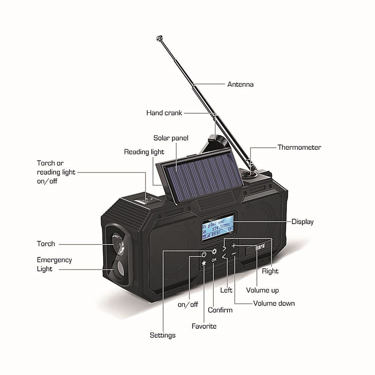 Imperial DABMAN OR 1 Robust DAB+ / FM / Bluetooth Outdoor Radio / Crank Radio Black