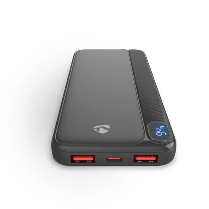 Nedis PBKPD20W125BK | Powerbank | 10000 mAh | 1.5 / 1.67 / 2.0 / 2.22 / 3.0 A | Number of outputs: 3 | Output connection: 1x USB-C™ / 2x USB-A | Input connection: 1x USB-C™ | PD3.0 20W | Lithium-Polymer | Display
