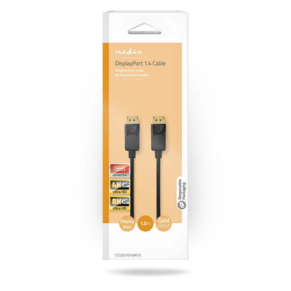Nedis DisplayPort Cable | DisplayPort Male | DisplayPort Male | 8K@60Hz | Nickel Plated | 1.00 m | Round | PVC | Black | Box