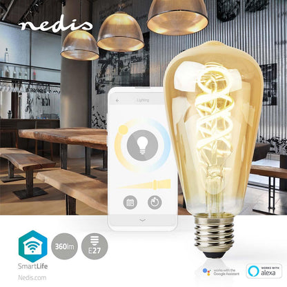 Nedis SmartLife LED Filament Bulb | Wi-Fi | E27 | 360 lm | 4.9 W | Warm to Cool White | 1800 - 6500 K | Glass | Android™ / IOS | ST64 | 1 pcs
