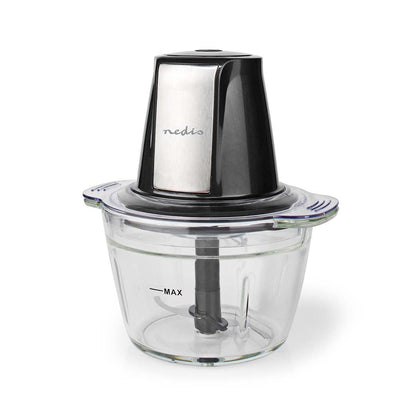 Nedis Food Chopper | 500 W | 1 l | Glass | 1-Speed Setting | Black / Silver