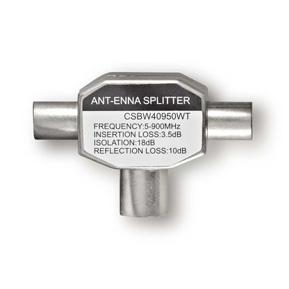 Nedis Satellite & Antenna Adapter | 2x Coax Male | IEC (Coax) Female | Nickel Plated | 75 Ohm | T-Splitter | Metal | White | 1 pcs | Box