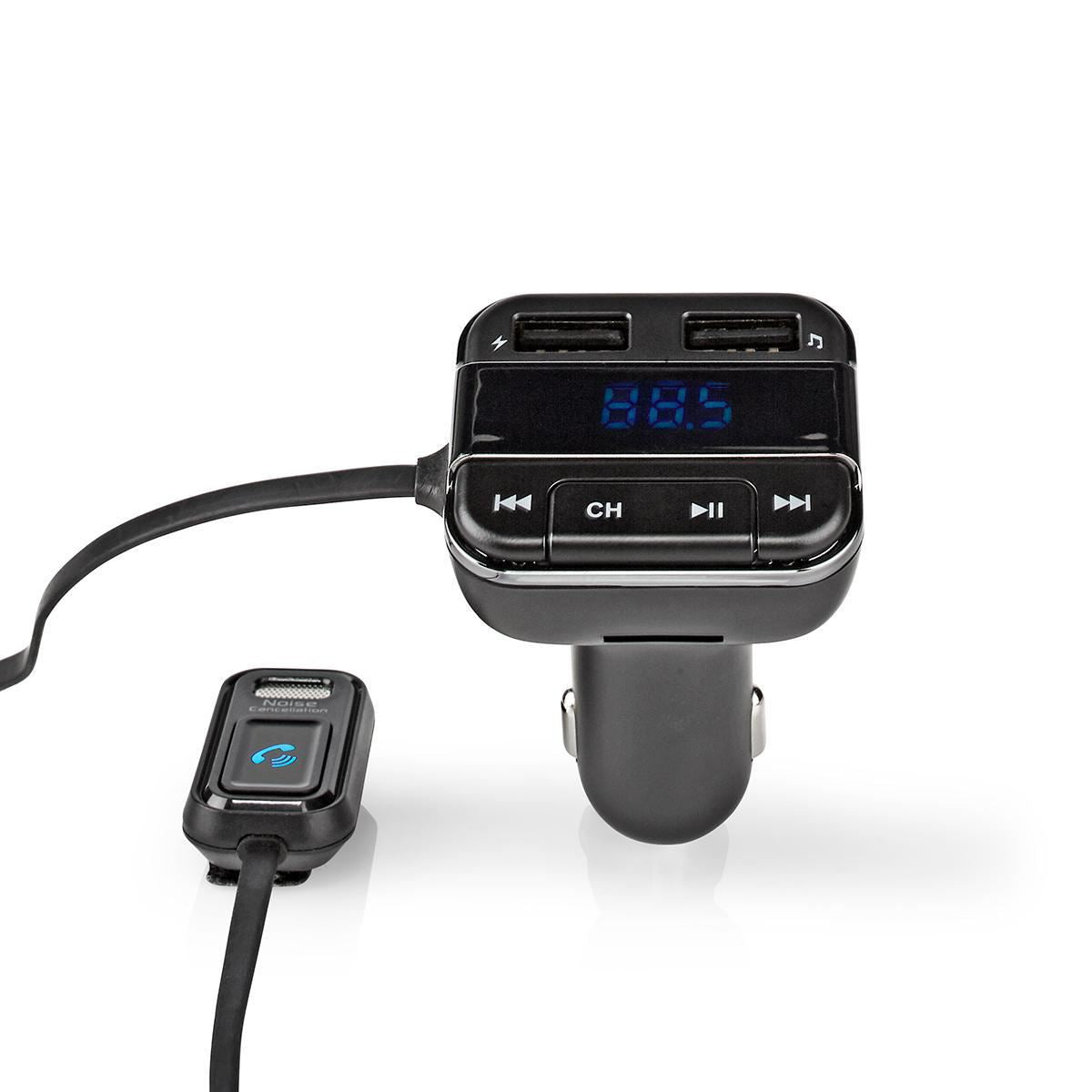 Nedis Car FM Transmitter | Fixed | Hands free calling | 0.8 " | LED Screen | Bluetooth® | 5.0 V DC / 1.0 A / 5.0 V DC / 2.4 A | Google Assistant / Siri | Black / Grey