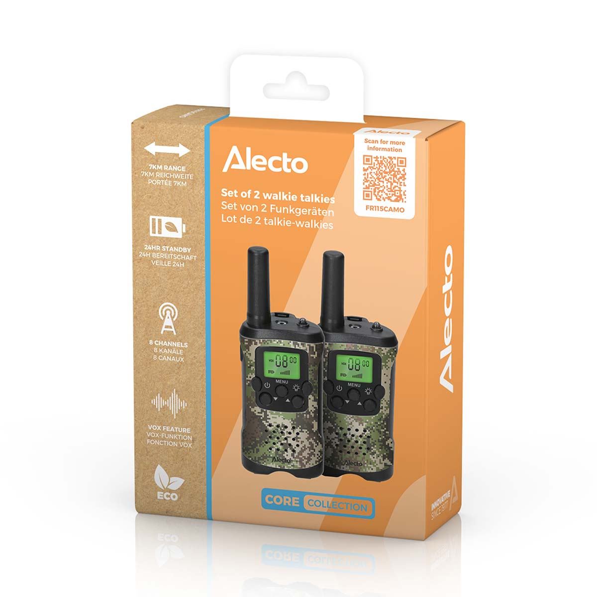 Alecto Walkie-Talkie Set | 2 Handsets | Up to 7 km | Frequency channels: 8 | VOX | up to 3 Hours | Camouflage