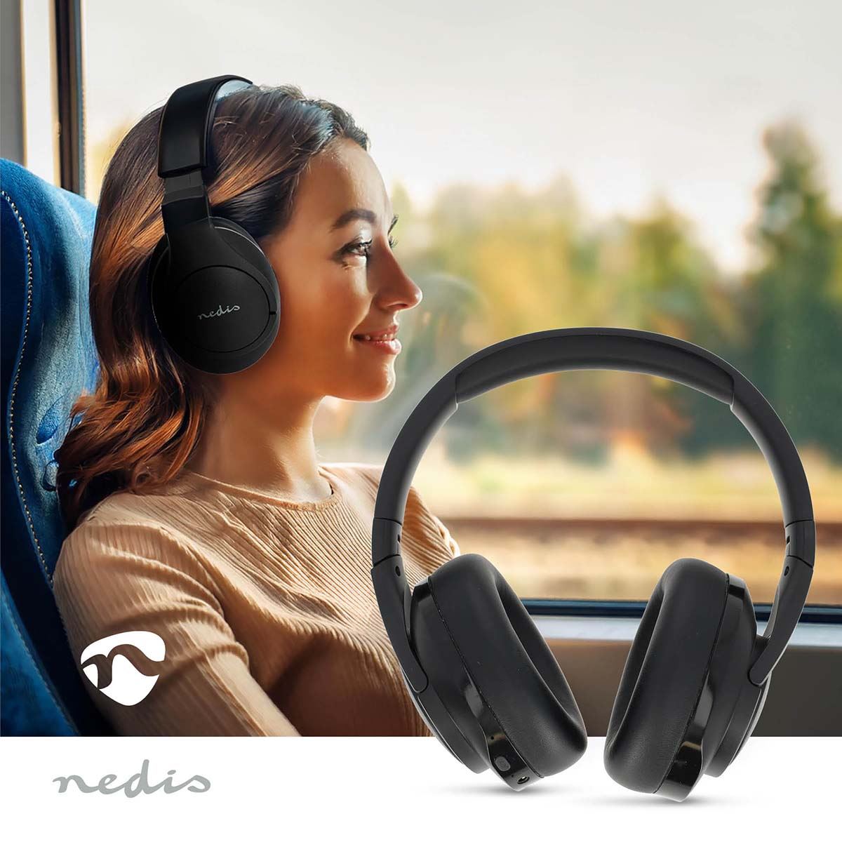 Nedis Wireless Over-Ear Headphones | Maximum battery play time: 28 hrs | Built-in microphone | Press Control | Hybrid (ENC + ANC) | Voice control support | Volume control | Black