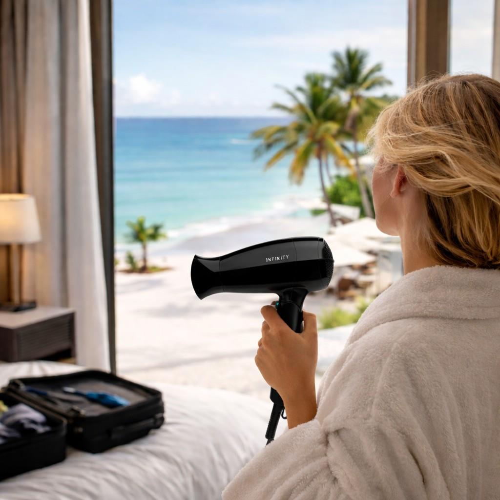 MELISSA Hair Dryer | Ideal for Travel with Foldable Handle 1600W | Black