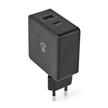 Nedis Wall Charger | 57 W | Quick charge feature | 2.25 / 2.4 / 3.0 A | Number of outputs: 2 | USB-A / USB-C™ | No Cable Included | Automatic Voltage Selection | Black