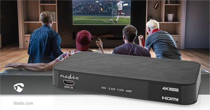 Nedis Digital Audio Converter | 2-way | Connection input: DC Power / 1x HDMI™ Input | Connection output: 1x 3.5 mm / 1x TosLink / 3x HDMI™ Output | Automatic / Push Button | Anthracite