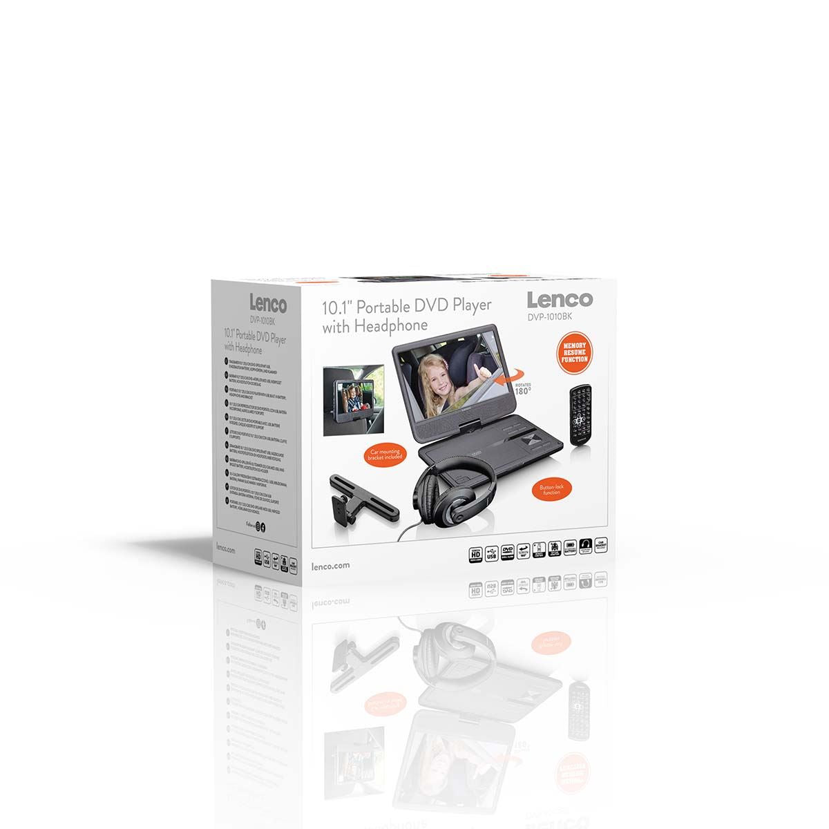 Lenco DVP-1010BK | Portable 10" DVD-Player | USB Headphone-Suspension Bracket | Black
