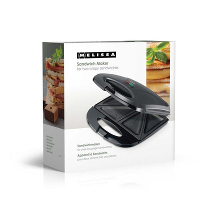 MELISSA 16240112 | Sandwich Maker | 750 W | Sandwich plates | Automatic temperature control | Non-stick Coating | Black