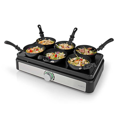 Nedis Party Wok Set | Grill | 6 Persons | Spatula | Temperature setting | Non stick coating | Rectangle