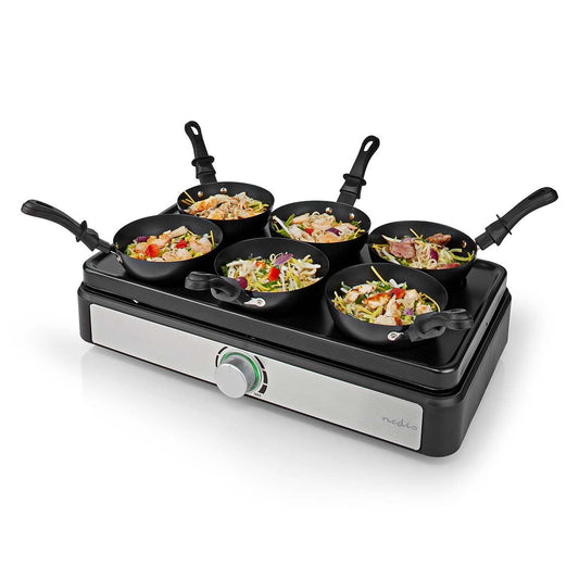 Nedis Party Wok Set | Grill | 6 Persons | Spatula | Temperature setting | Non stick coating | Rectangle