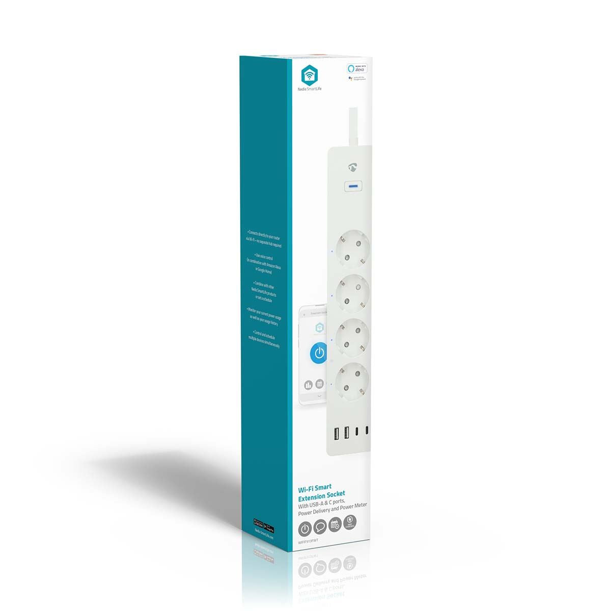 Nedis SmartLife Power Strip | Wi-Fi | 2x USB-A / 2x USB-C™ / 4x plug with earth contact (CEE 7/3) | 16 A | 3680 W | 2.00 m | 0 - 55 °C | Android™ / IOS | White