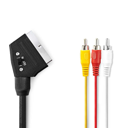 Nedis SCART Cable | SCART Male | 3x RCA Male | Nickel Plated | Switchable | 480p | 1.00 m | Round | PVC | Black | Envelope