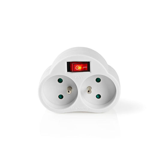 Nedis Power Socket Splitter | French / Type E (CEE 7/6) | 250 V AC 50/60 Hz | Type E (CEE 7/6) | 250 V AC 50/60 Hz | 16.0 A | 3500 W | On/Off switch | White