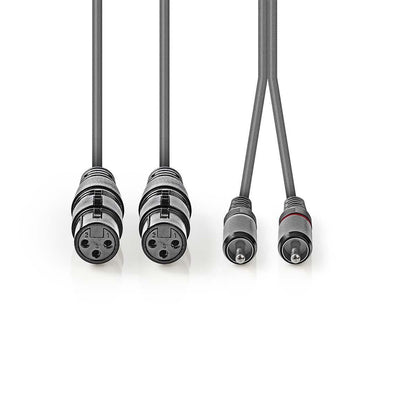 Nedis Balanced Audio Cable | 2x XLR 3-Pin Female | 2x RCA Male | Nickel Plated | 3.00 m | Round | PVC | Dark Grey | Carton Sleeve