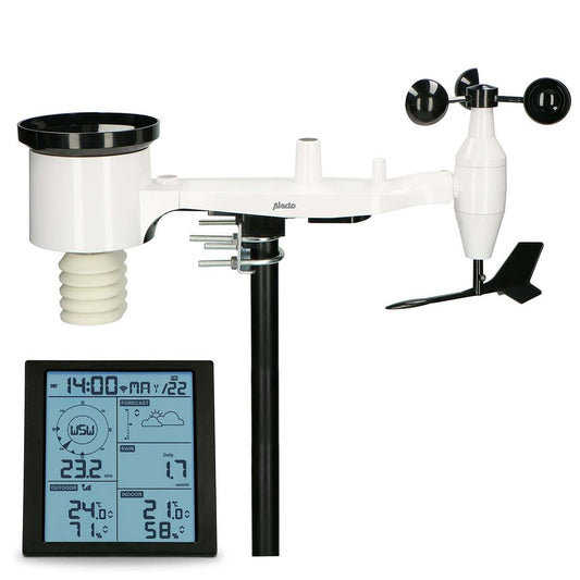 Alecto WS5200 | 6-in-1 Wi-Fi Weather Station | Indoor and Outdoor Temperature, Forecast, Wind, Pressure, Humidity, Rain & More | Outside Wireless sensor | Application | Black