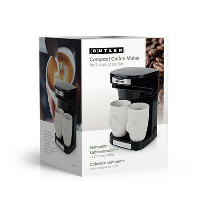 Butler Compact Coffee Maker | Filter Coffee | 2 Porcelain Cups | 0.25 l | 450 W | Auto Shut-off | Black